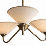 Zayla 3 Light Chandelier 34", Patina Brass and Textured Linen