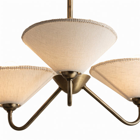 Zayla 3 Light Chandelier 34", Patina Brass and Textured Linen