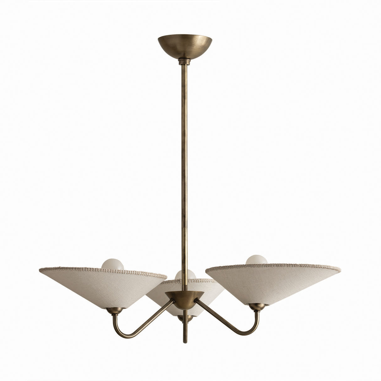 Zayla 3 Light Chandelier 34", Patina Brass and Textured Linen