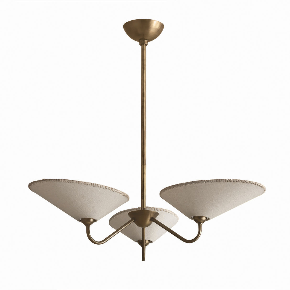 Zayla 3 Light Chandelier 34", Patina Brass and Textured Linen