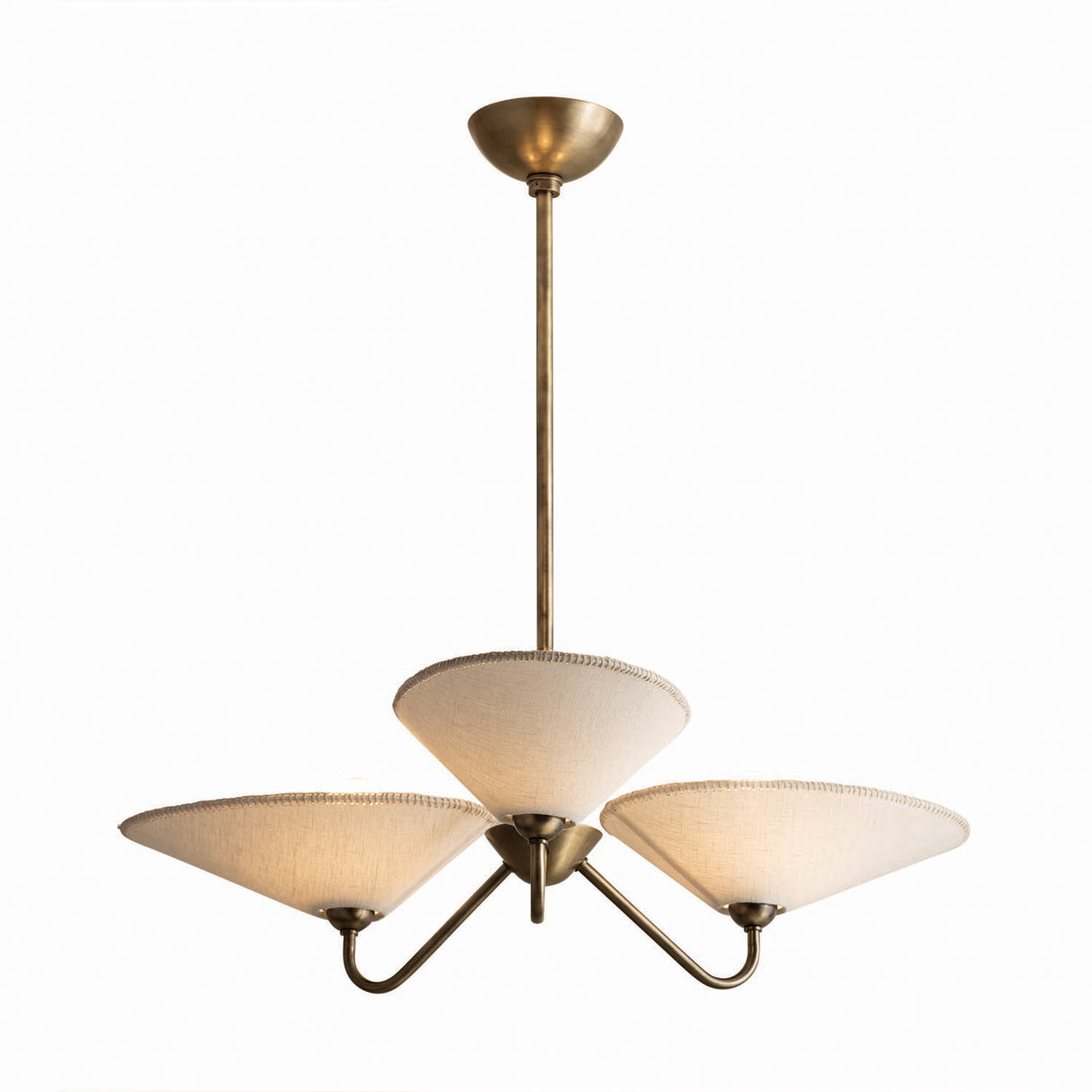 Zayla 3 Light Chandelier 34", Patina Brass and Textured Linen