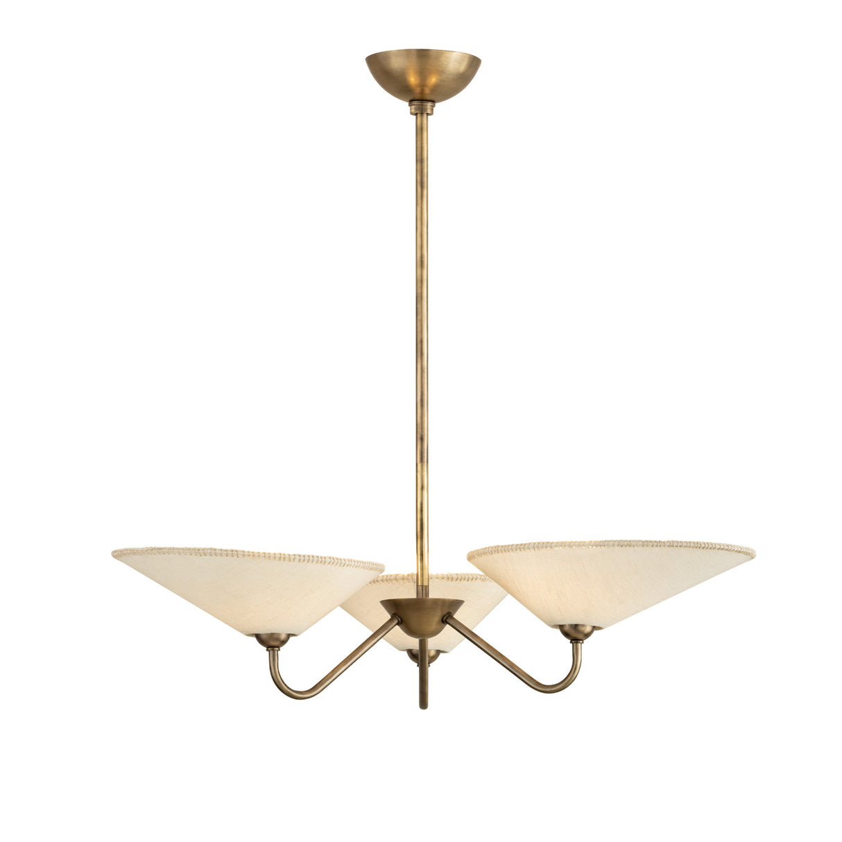 Zayla 3 Light Chandelier 34", Patina Brass and Textured Linen
