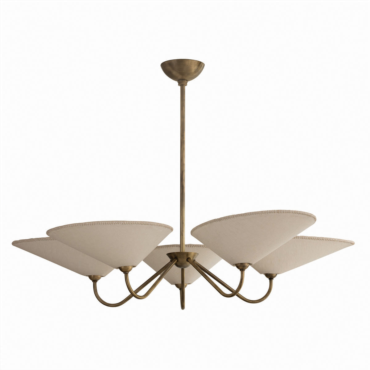 Zayla 5 Light Chandelier 46", Patina Brass and Textured Linen