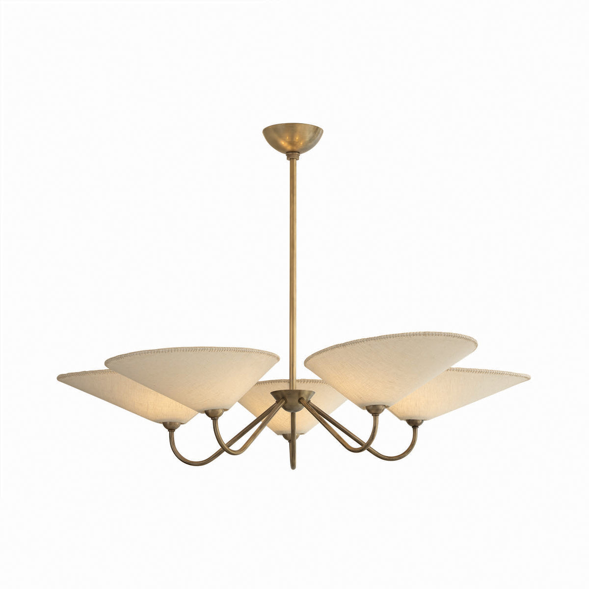 Zayla 5 Light Chandelier 46", Patina Brass and Textured Linen