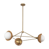 Santino 3 Light Chandelier 40", Brushed Brass and Natural Rattan
