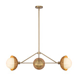 Santino 3 Light Chandelier 40", Brushed Brass and Natural Rattan