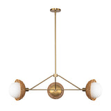 Santino 3 Light Chandelier 40", Brushed Brass and Natural Rattan