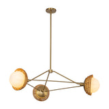 Santino 3 Light Chandelier 40", Brushed Brass and Natural Rattan