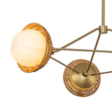Santino 3 Light Chandelier 40", Brushed Brass and Natural Rattan