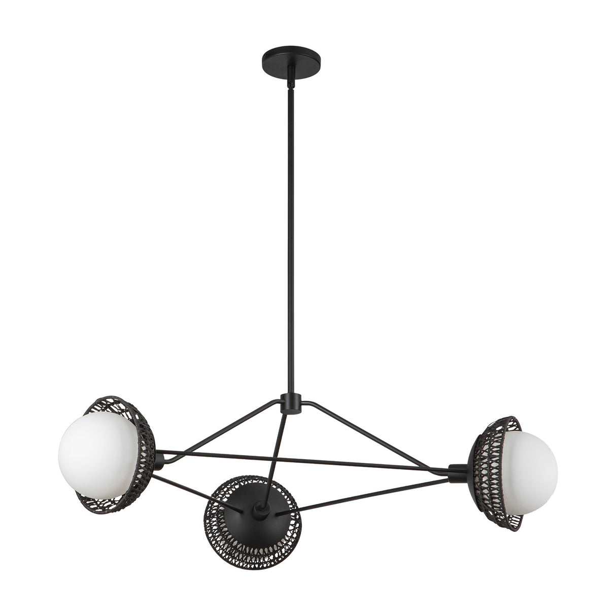 Santino 3 Light Chandelier 40", Matte Black and Black Rattan