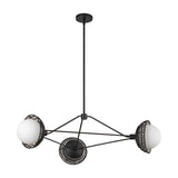 Santino 3 Light Chandelier 40", Matte Black and Black Rattan