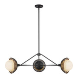 Santino 3 Light Chandelier 40", Matte Black and Black Rattan