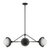 Santino 3 Light Chandelier 40", Matte Black and Black Rattan