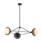 Santino 3 Light Chandelier 40", Matte Black and Black Rattan