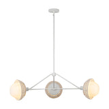 Santino 3 Light Chandelier 40", Matte White and White Rattan