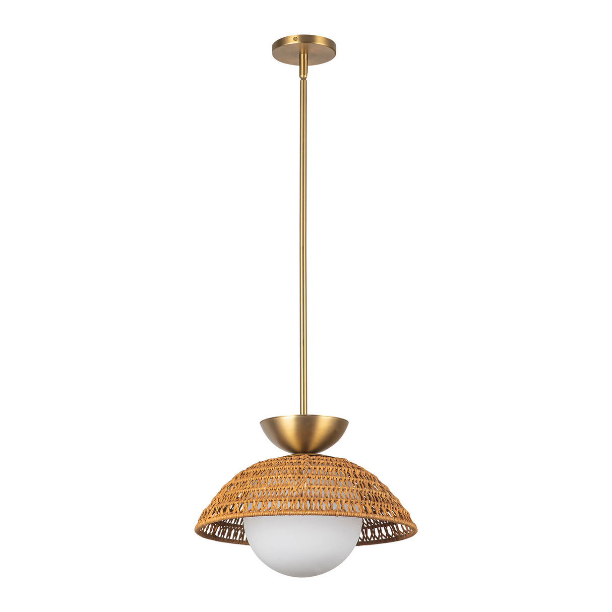 Santino Pendant 14", Brushed Brass and Natural Rattan