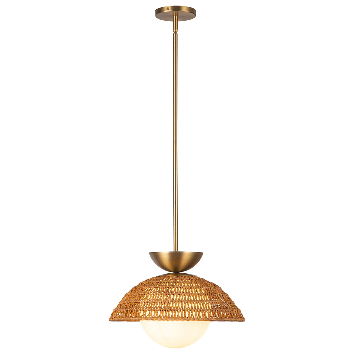 Santino Pendant 14", Brushed Brass and Natural Rattan