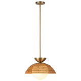 Santino Pendant 14", Brushed Brass and Natural Rattan