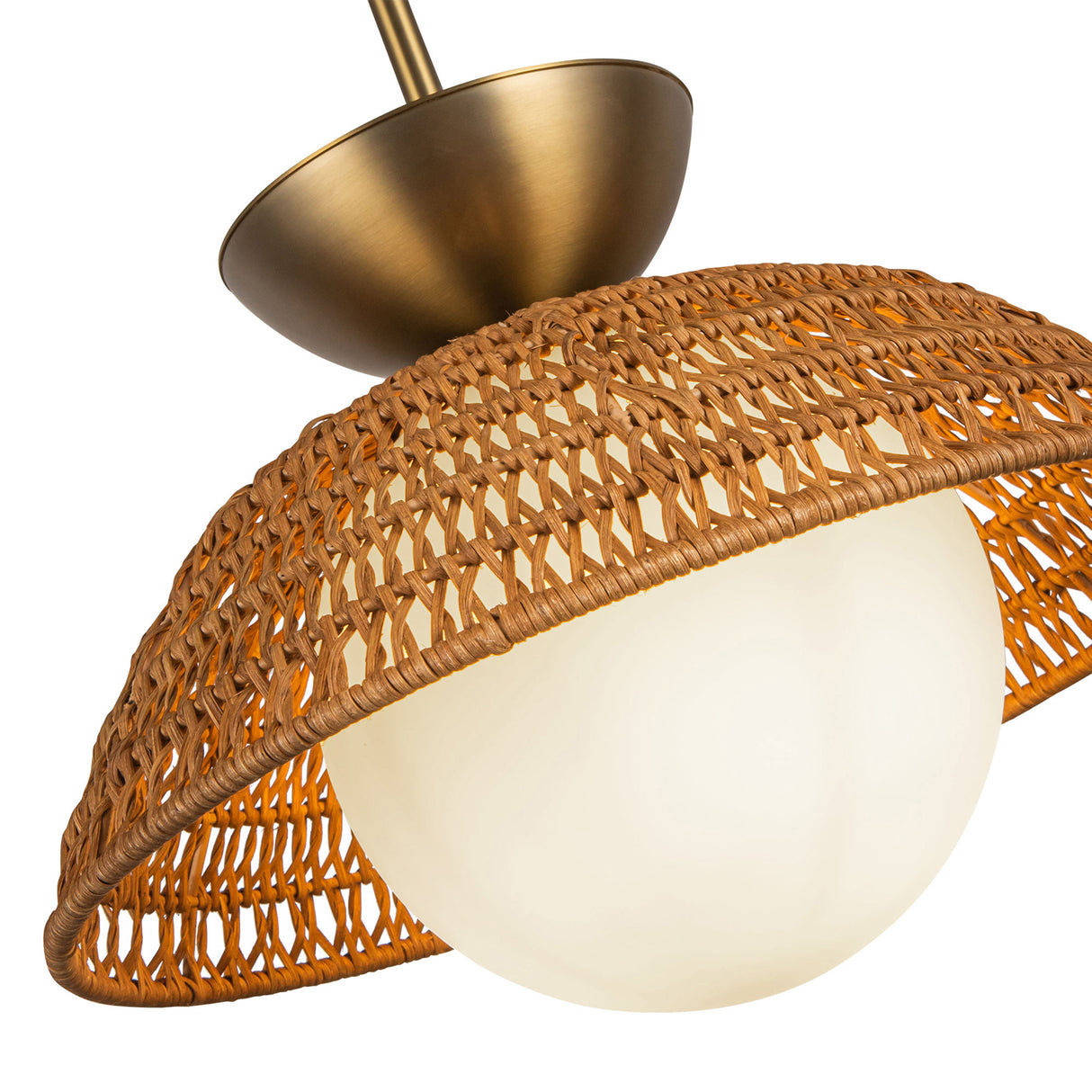 Santino Pendant 14", Brushed Brass and Natural Rattan