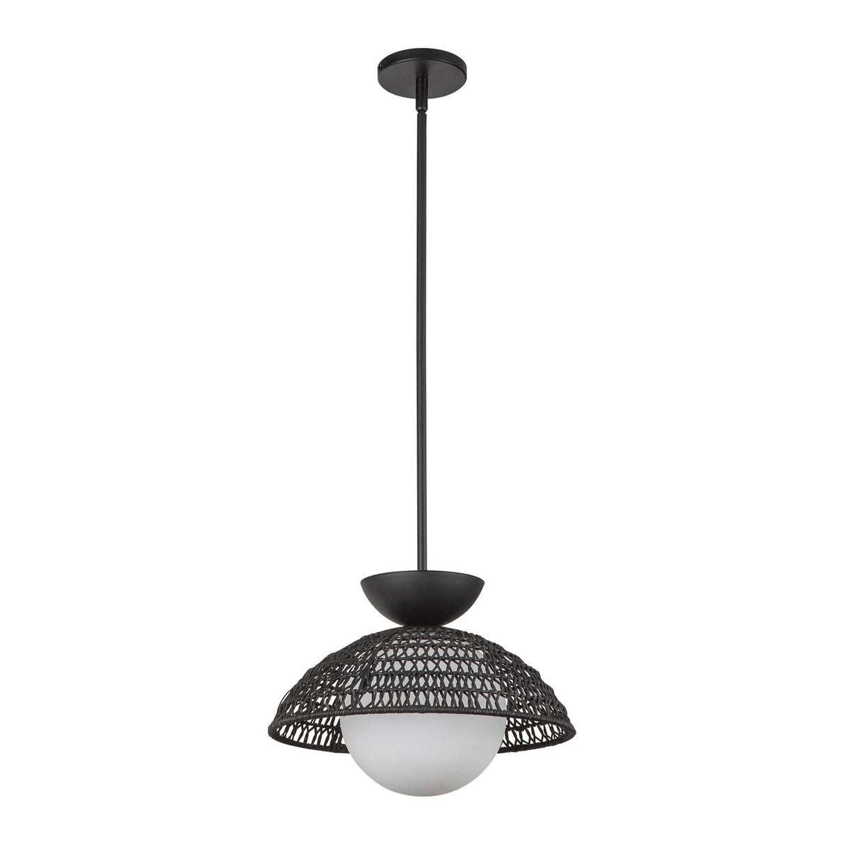 Santino Pendant 14", Matte Black and Black Rattan