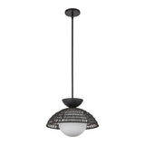 Santino Pendant 14", Matte Black and Black Rattan