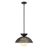 Santino Pendant 14", Matte Black and Black Rattan