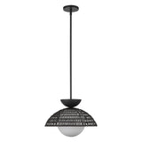 Santino Pendant 14", Matte Black and Black Rattan