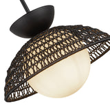 Santino Pendant 14", Matte Black and Black Rattan
