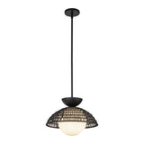 Santino Pendant 14", Matte Black and Black Rattan
