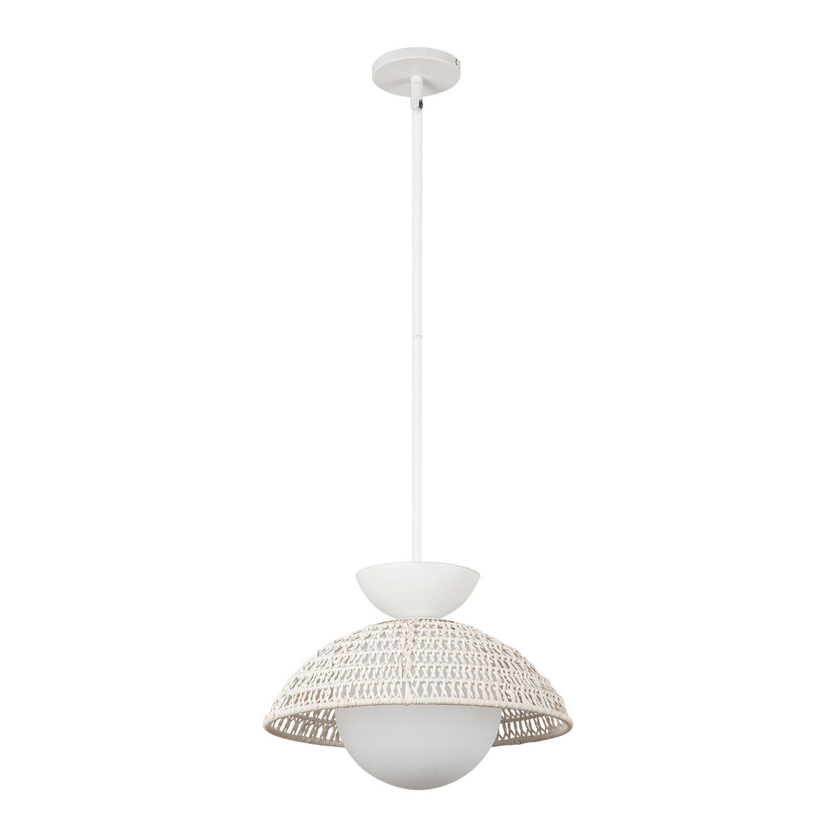 Santino Pendant 14", Matte White and White Rattan
