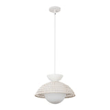 Santino Pendant 14", Matte White and White Rattan