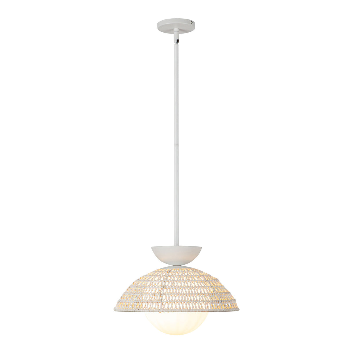 Santino Pendant 14", Matte White and White Rattan
