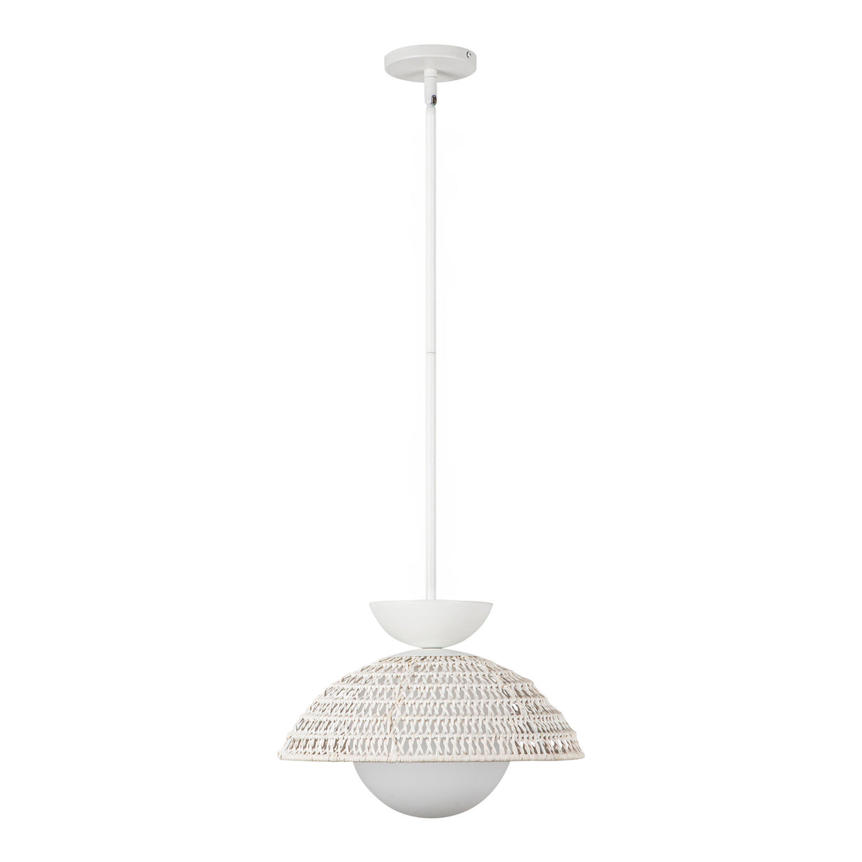 Santino Pendant 14", Matte White and White Rattan