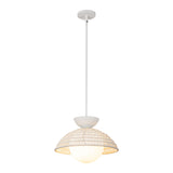 Santino Pendant 14", Matte White and White Rattan