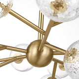 Zinnia Chandelier 32", Satin Brass and Clear Hammered Glass