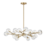 Zinnia Starburst 20-Globe Chandelier 32", Satin Brass and Clear Hammered Glass