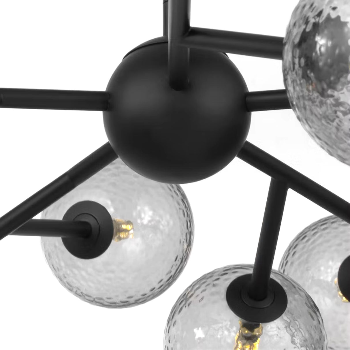 Zinnia Chandelier 32", Matte Black and Hammered Smoke Glass