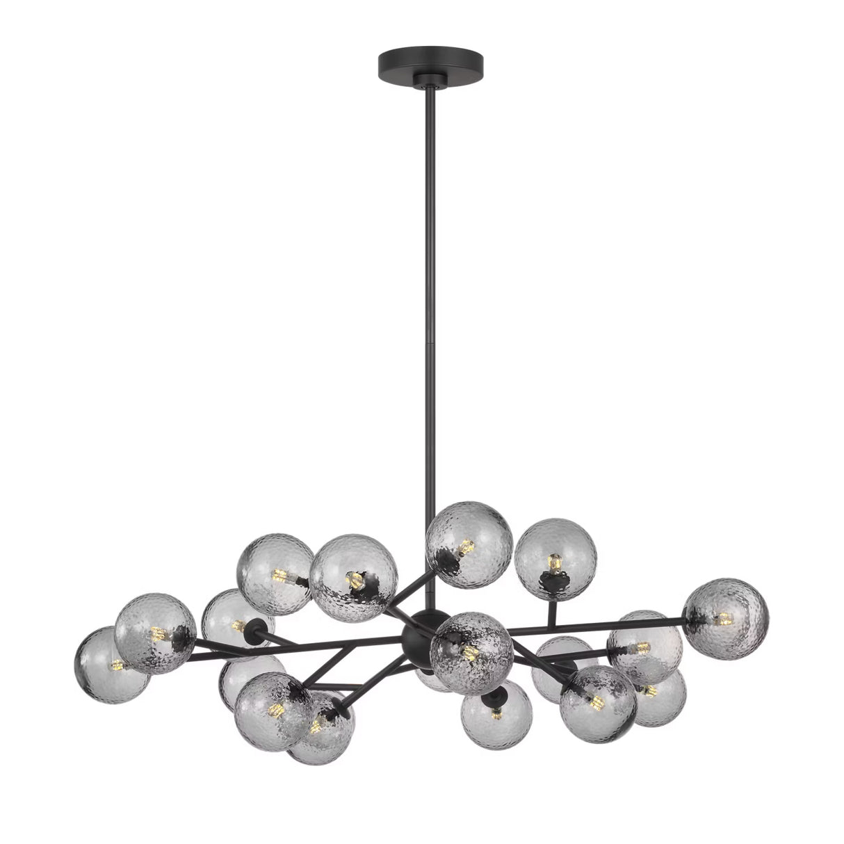 Zinnia Starburst 20-Globe Chandelier 32", Matte Black and Hammered Smoke Glass