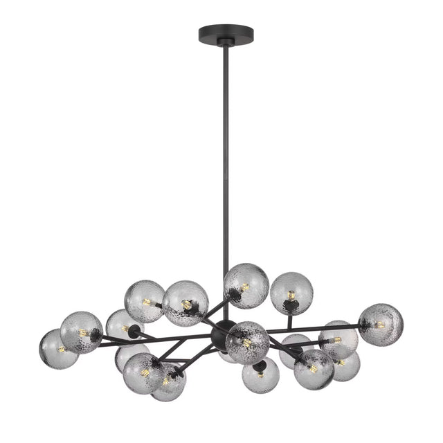 Zinnia Starburst 20-Globe Chandelier 32", Matte Black and Hammered Smoke Glass