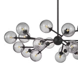 Zinnia Starburst 20-Globe Chandelier 32", Matte Black and Hammered Smoke Glass close up