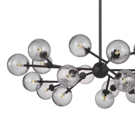 Zinnia Starburst 20-Globe Chandelier 32", Matte Black and Hammered Smoke Glass close up
