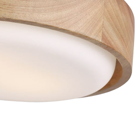 Windham Small Flush Mount 13", Natural Wood and Opal Glass