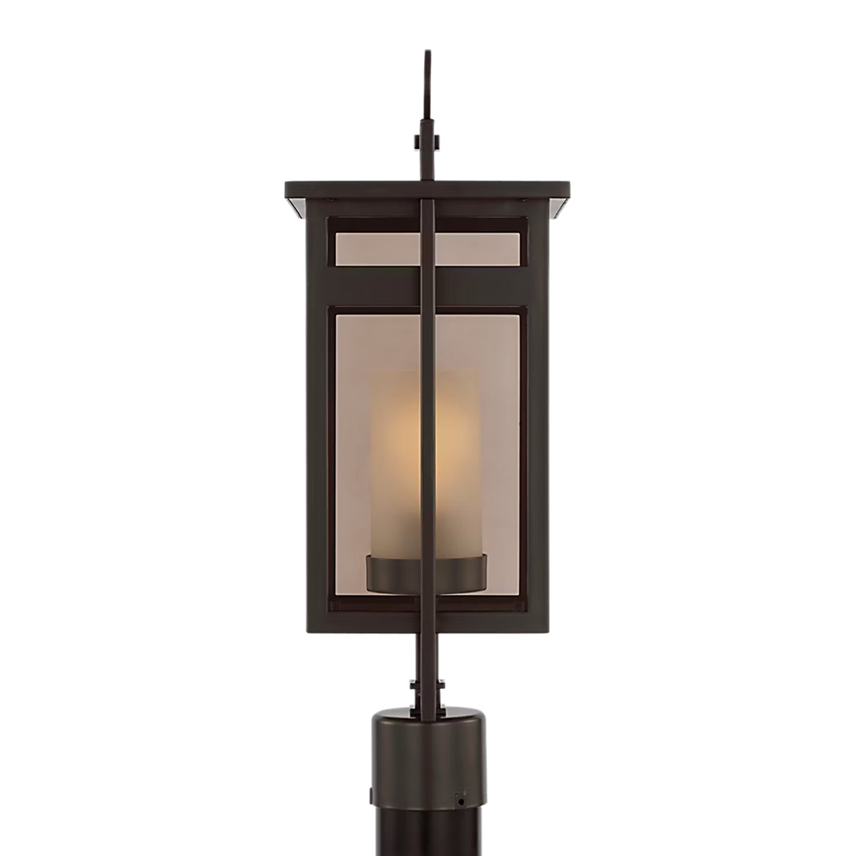 Lansing Outdoor Post Light 21", Dark Bronze and Brown Smoke Glass