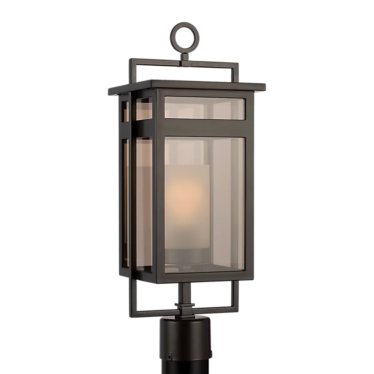 Lansing Outdoor Post Light 21", Dark Bronze and Brown Smoke Glass