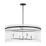 Marcella 6 Light Chandelier 36", Matte Black, front view showing clear glass rods hanging from a Matte Black ring
