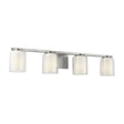 Orlando 4 Light Vanity 33", Brushed Nickel, front view showing four clear glass cylinder shades, frosted inside, backplate