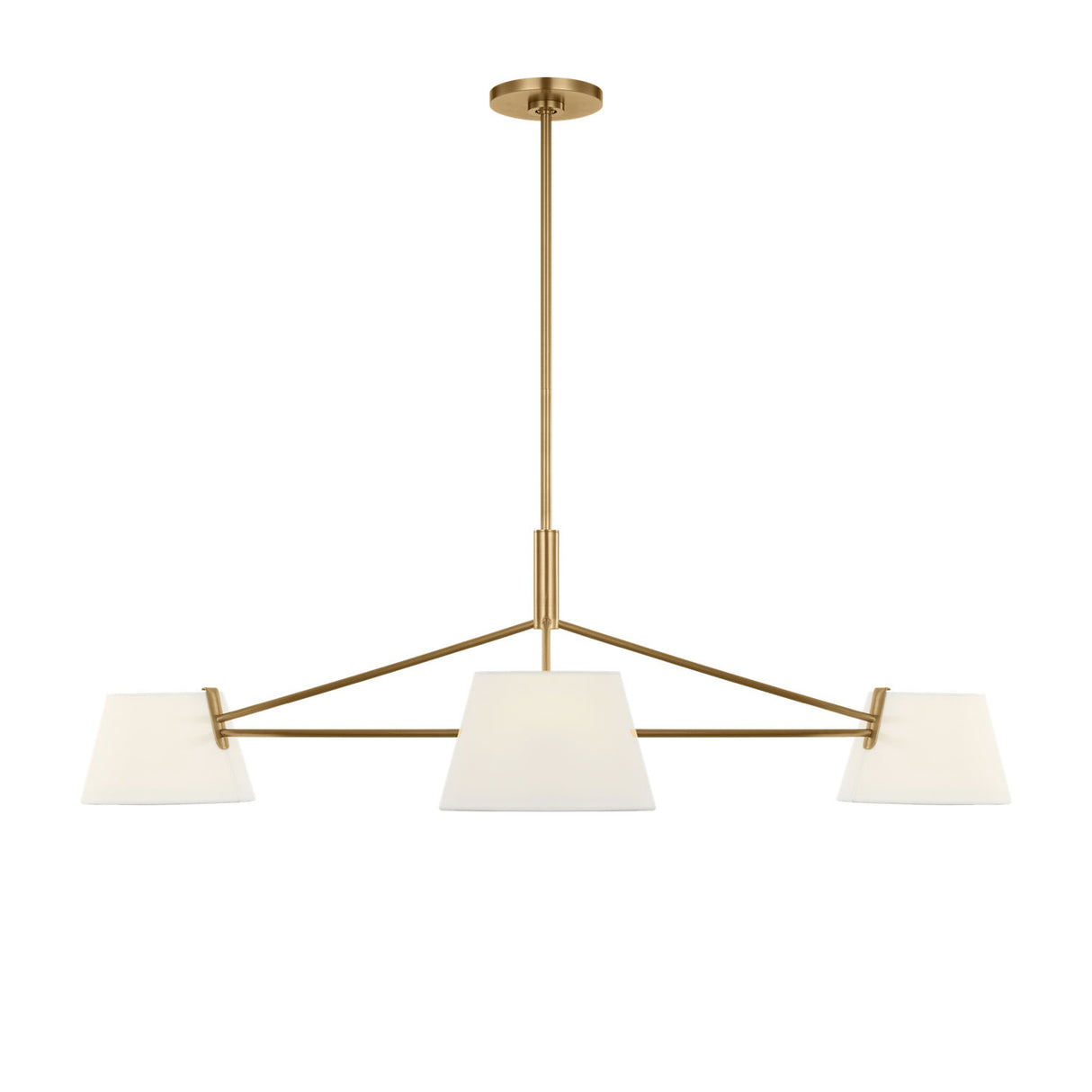 Barton 3 Light Chandelier 48", Aged Brass and White Linen