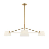 Barton 3 Light Chandelier 48", Aged Brass and White Linen