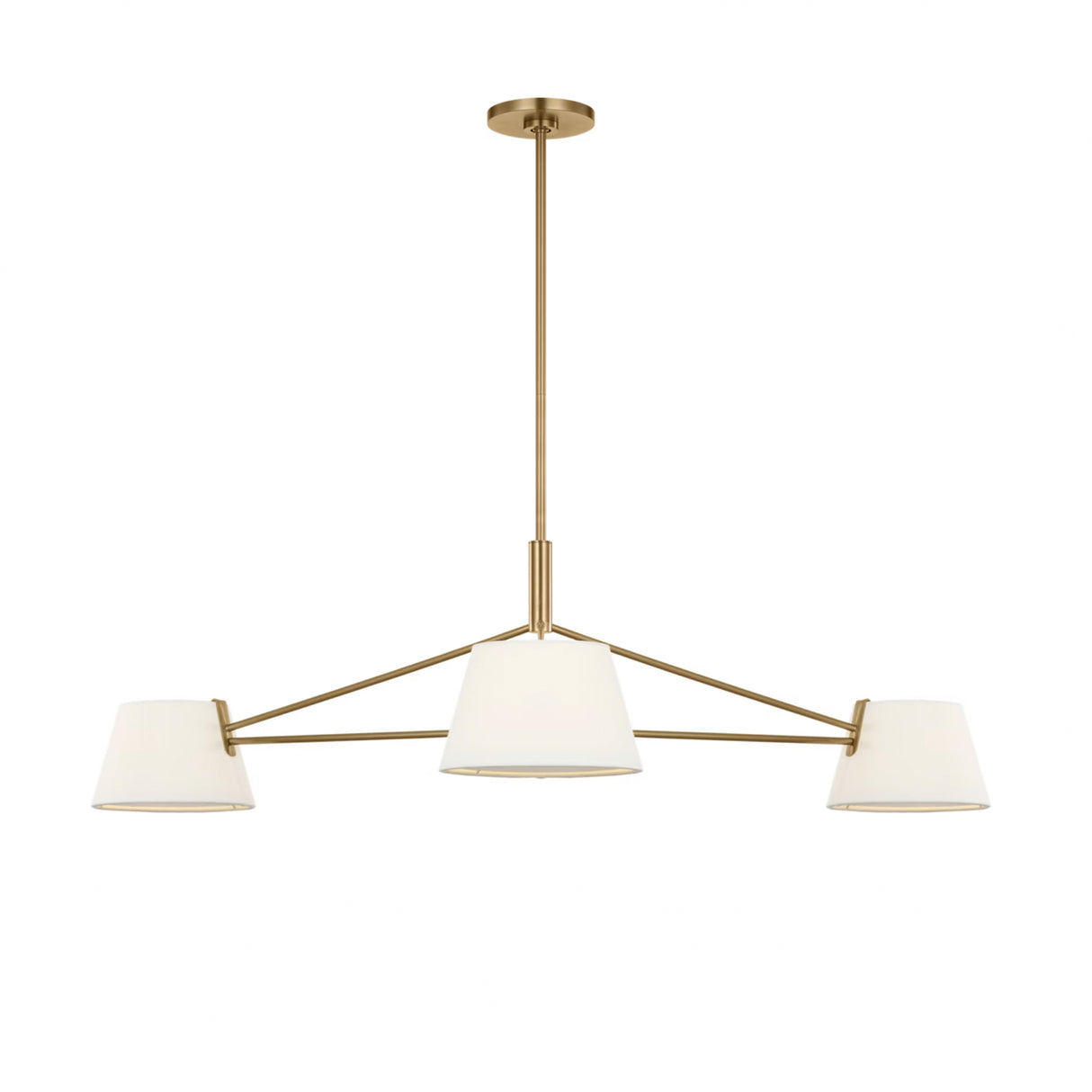 Barton 3 Light Chandelier 48", Aged Brass and White Linen