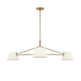 Barton 3 Light Chandelier 48", Aged Brass and White Linen